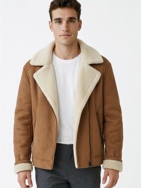 Blank NYC Brown Bomber Jacket with Cream Shearling Collar